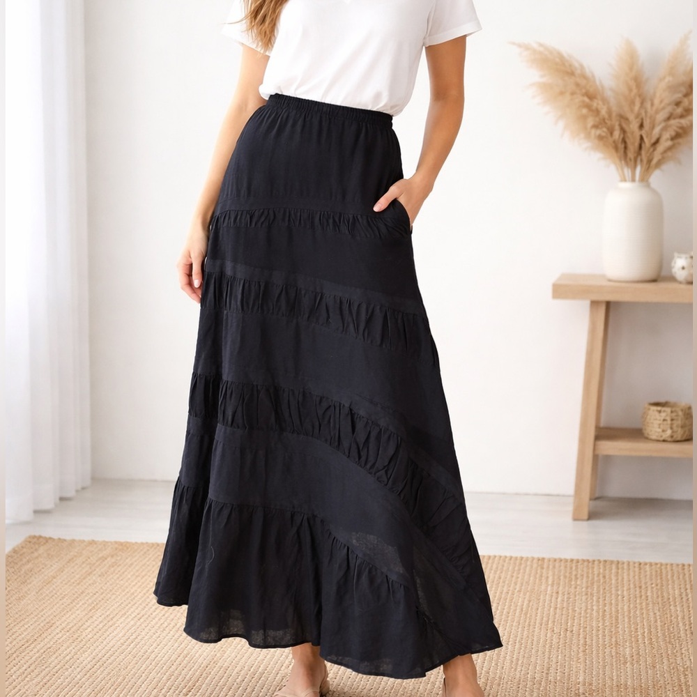 Bleu Bayou Black Boho Maxi Skirt Size Small - Picture 3 of 10
